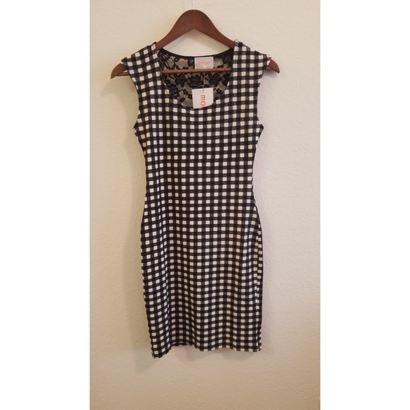 NWT Gingham Black and White Lace Back Dress - Picture 3 of 3